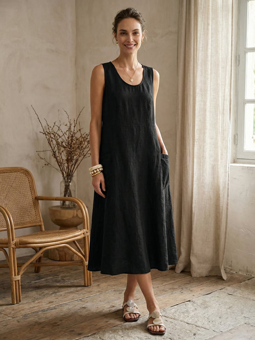 100% Linen Swing Beach Tank Dress GIANA