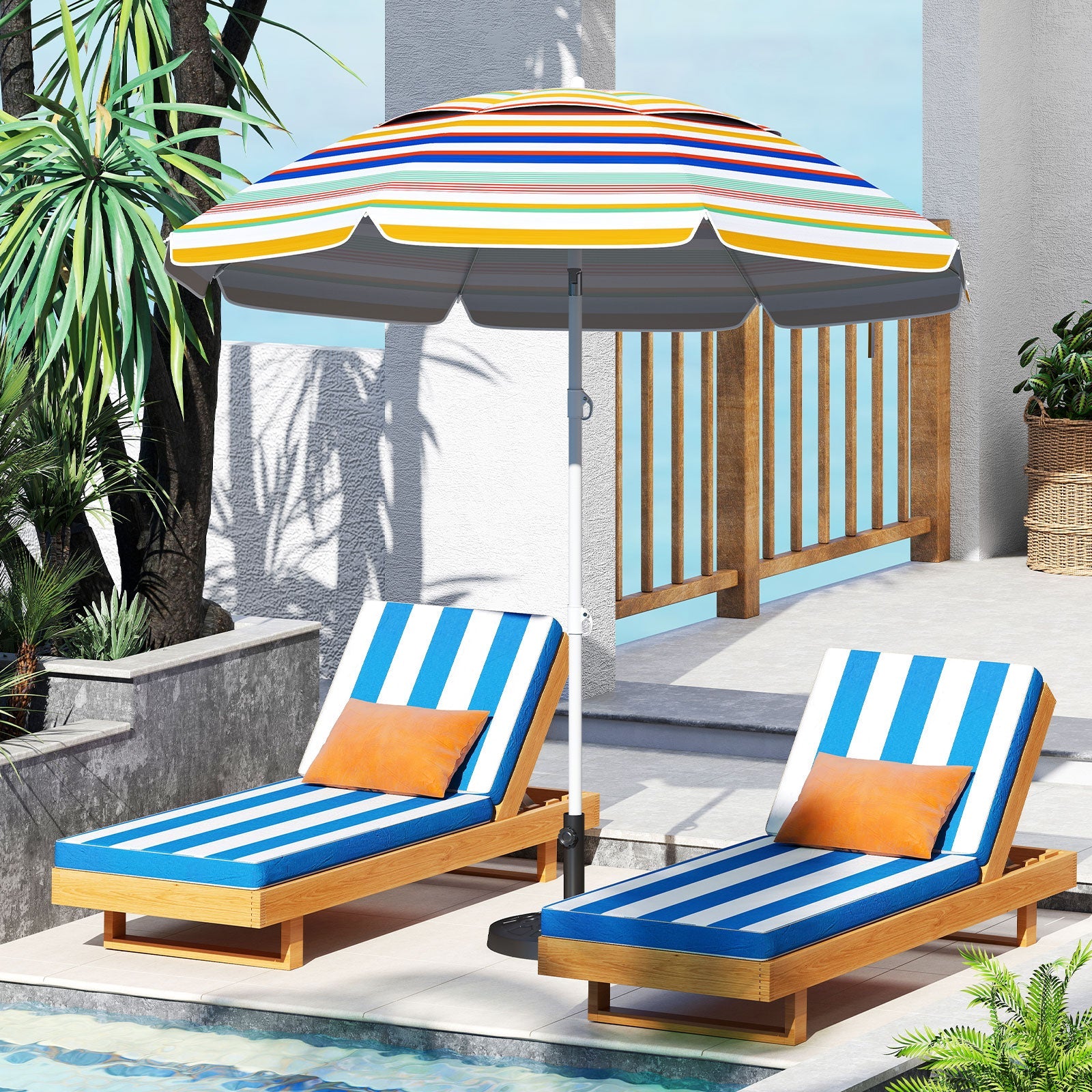 6.5 Feet Beach Umbrella with UPF50+ Sun Protection and Push Button Tilt-Colorful