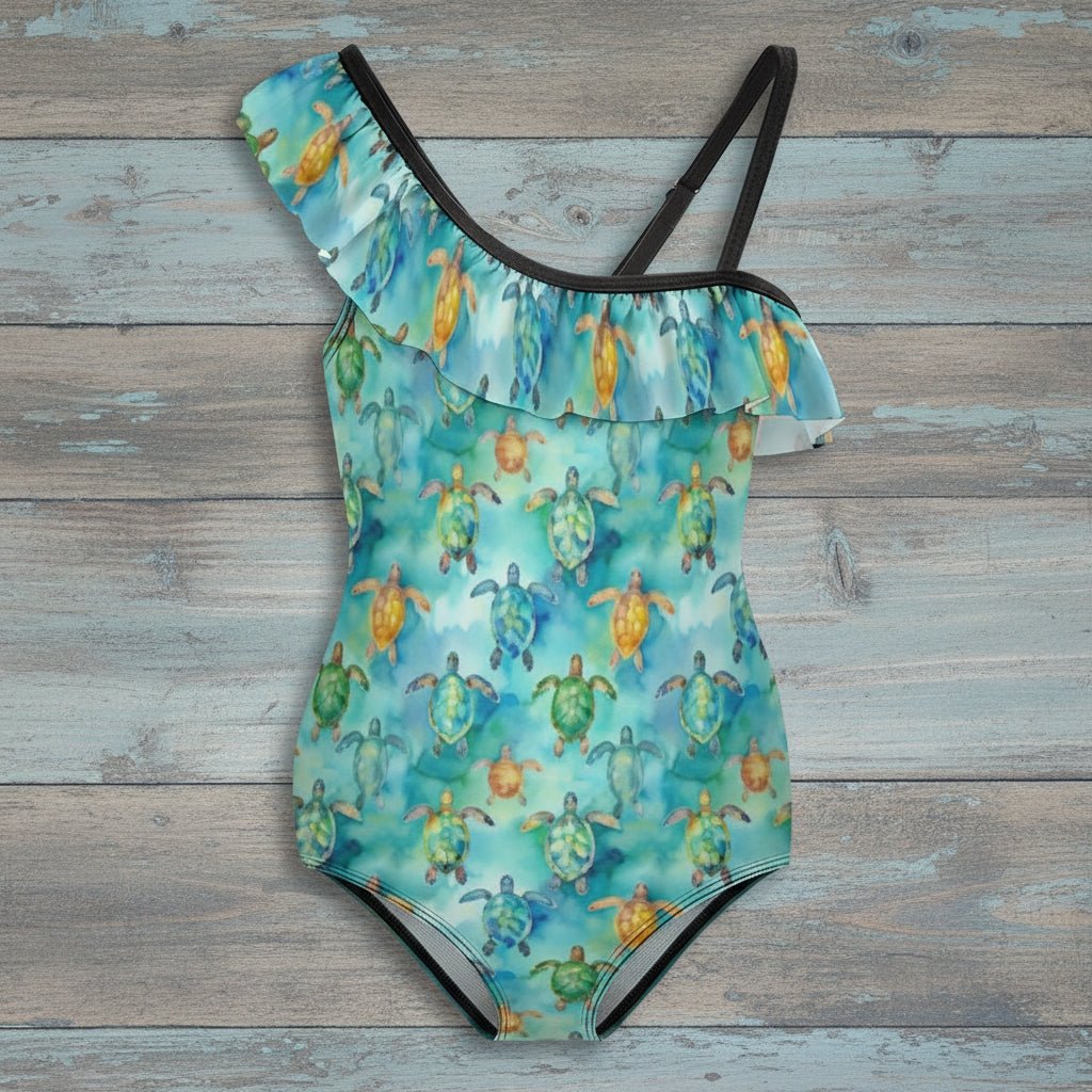 Girls Sea Turtle Pattern One Piece Swimsuit