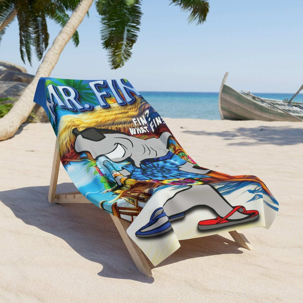 Funny Beach Towel 🦈  Mr. Fin Land Shark Tiki Bar
