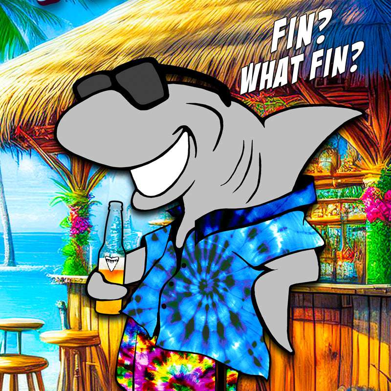 Funny Beach Towel 🦈  Mr. Fin Land Shark Tiki Bar