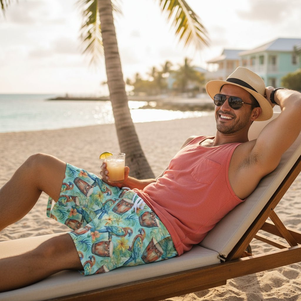 Men's Hawaiian Parrot Head Board Shorts