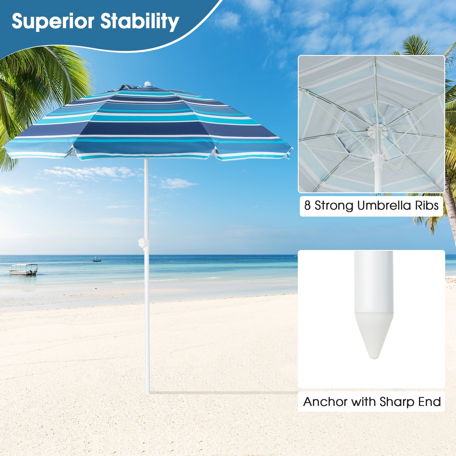 6.5 Feet Patio Beach Umbrella with Waterproof Polyester Fabric