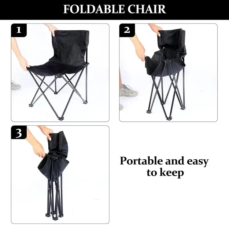 Foldable Outdoor Camping Chair with Side Pocket - Portable Oxford Cloth Beach & Fishing Chair