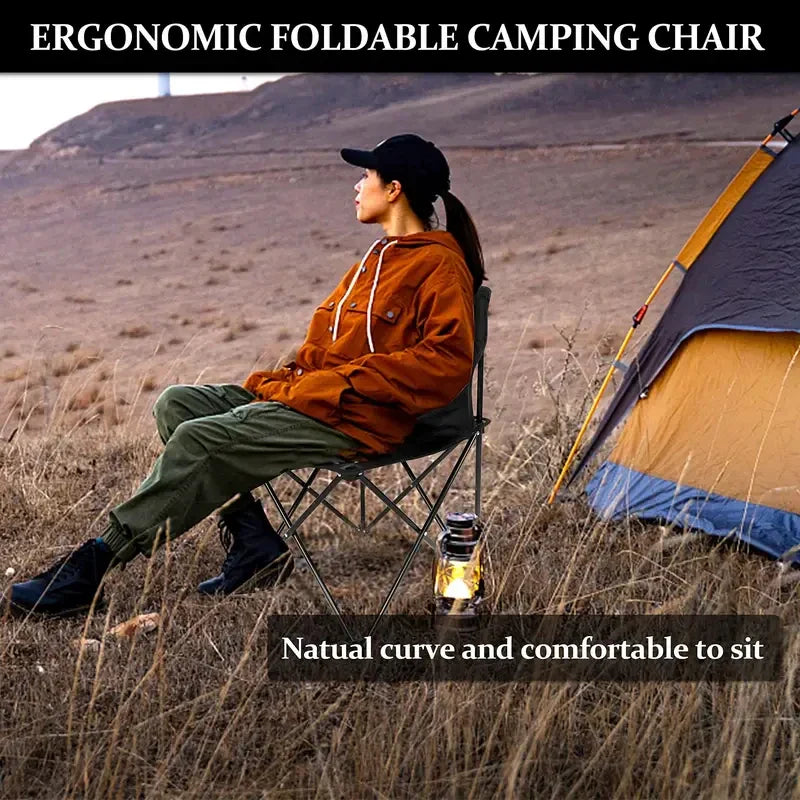 Foldable Outdoor Camping Chair with Side Pocket - Portable Oxford Cloth Beach & Fishing Chair