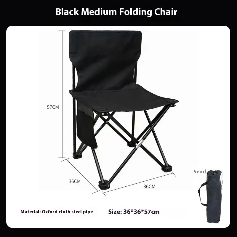 Foldable Outdoor Camping Chair with Side Pocket - Portable Oxford Cloth Beach & Fishing Chair