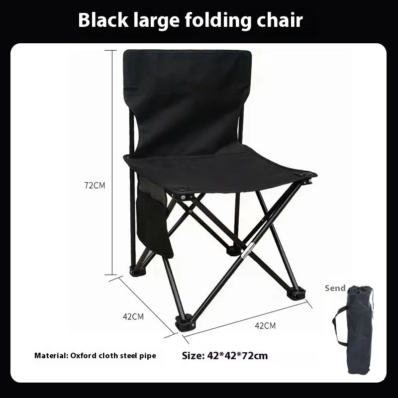 Foldable Outdoor Camping Chair with Side Pocket - Portable Oxford Cloth Beach & Fishing Chair