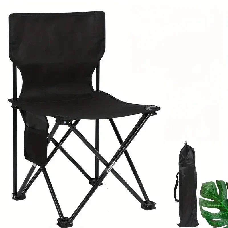 Foldable Outdoor Camping Chair with Side Pocket - Portable Oxford Cloth Beach & Fishing Chair