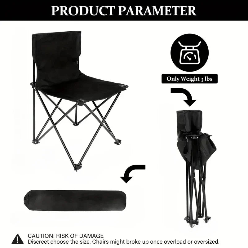 Foldable Outdoor Camping Chair with Side Pocket - Portable Oxford Cloth Beach & Fishing Chair