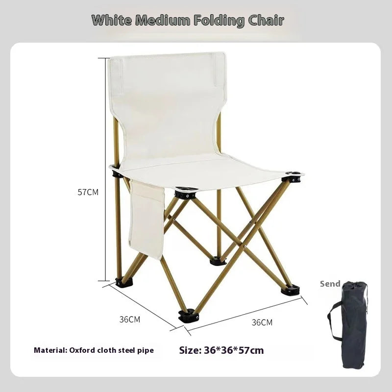 Foldable Outdoor Camping Chair with Side Pocket - Portable Oxford Cloth Beach & Fishing Chair