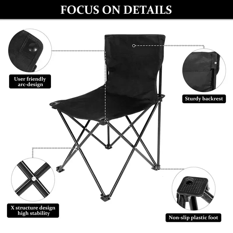 Foldable Outdoor Camping Chair with Side Pocket - Portable Oxford Cloth Beach & Fishing Chair