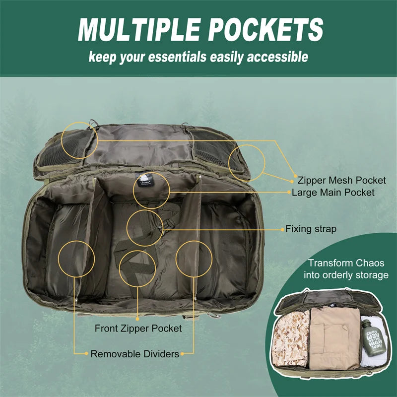 3-Way Molle Tactical Backpack Duffel Bag 30L 45L 80L for Hiking Camping Travel