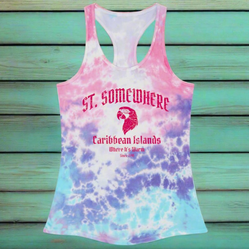 Tropical Beach Parrot Head Tie Dye Tank Top - Beachwear Clothing
