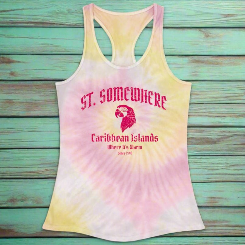 Tropical Beach Parrot Head Tie Dye Tank Top - Beachwear Clothing