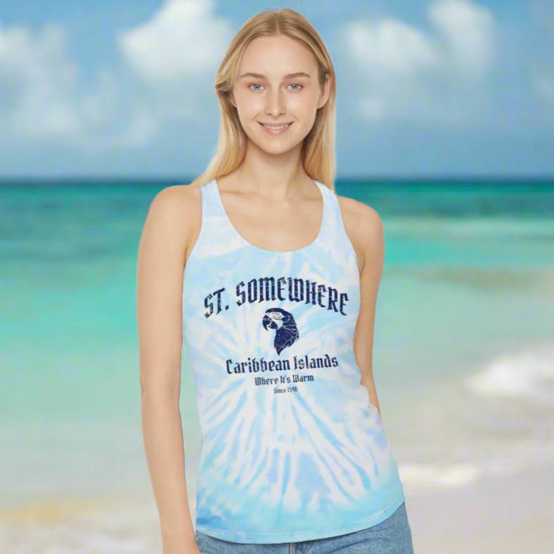Tropical Beach Parrot Head Tie Dye Tank Top - Beachwear Clothing