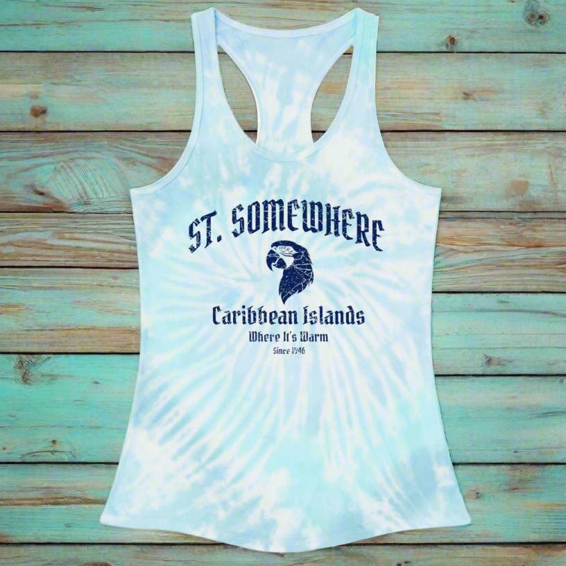 Tropical Beach Parrot Head Tie Dye Tank Top - Beachwear Clothing