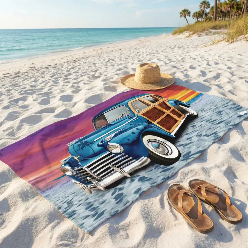 Vintage Woody Wagon Cruiser 🌴 Beach Towel