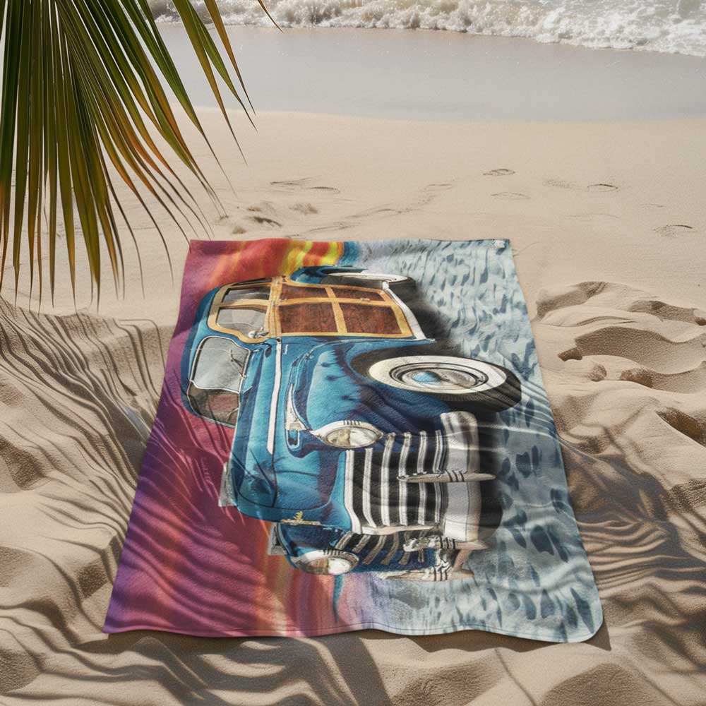 Vintage Woody Wagon Cruiser 🌴 Beach Towel
