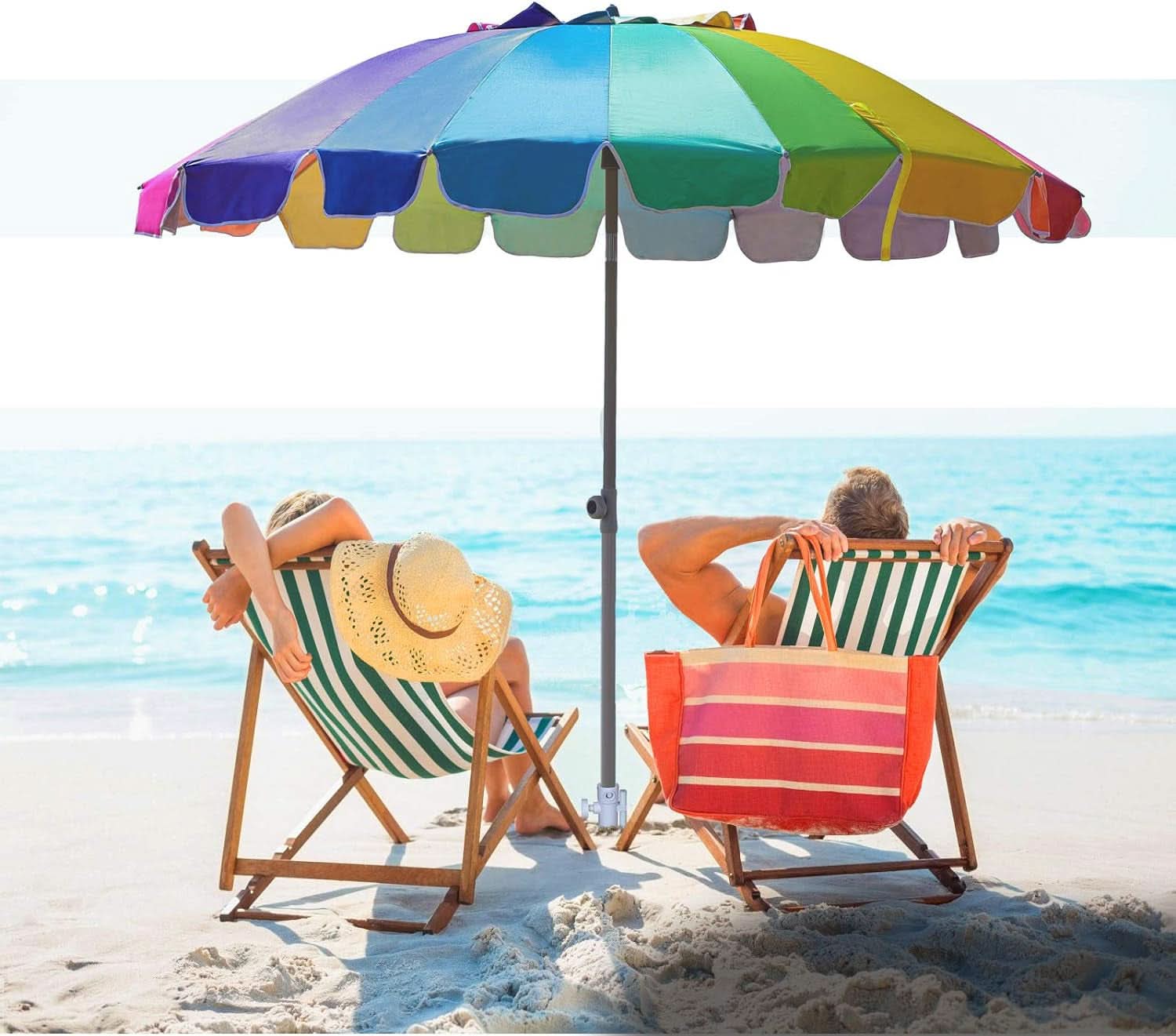7.5Ft Heavy Duty Beach Umbrella UV 50 Protection Tilt