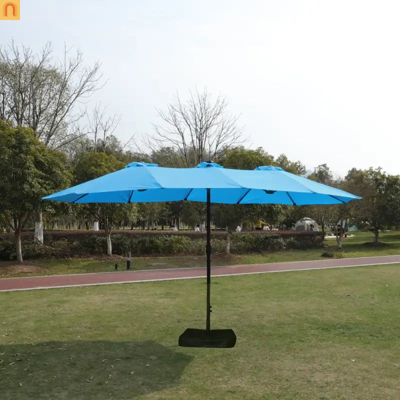 Market Umbrella Double Sided 15x9 ft Rectangular Twin Canopy Blue