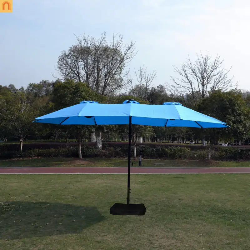 Market Umbrella Double Sided 15x9 ft Rectangular Twin Canopy Blue
