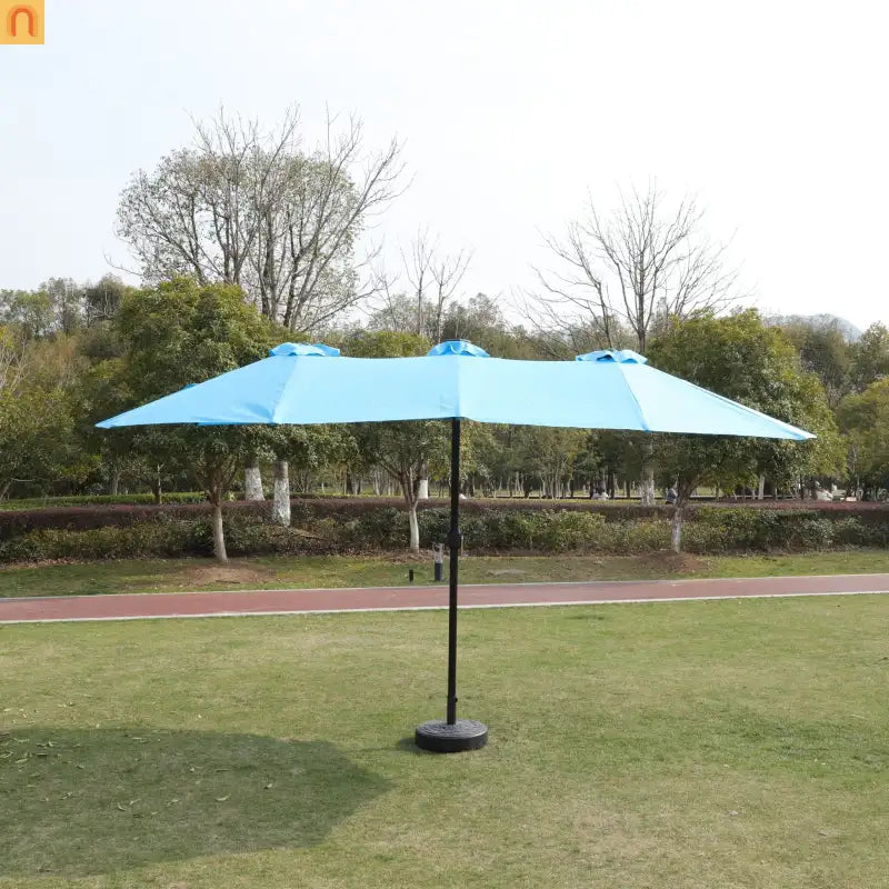 Market Umbrella Double Sided 15x9 ft Rectangular Twin Canopy Blue