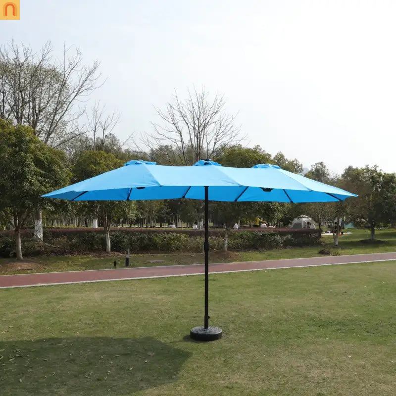 Market Umbrella Double Sided 15x9 ft Rectangular Twin Canopy Blue