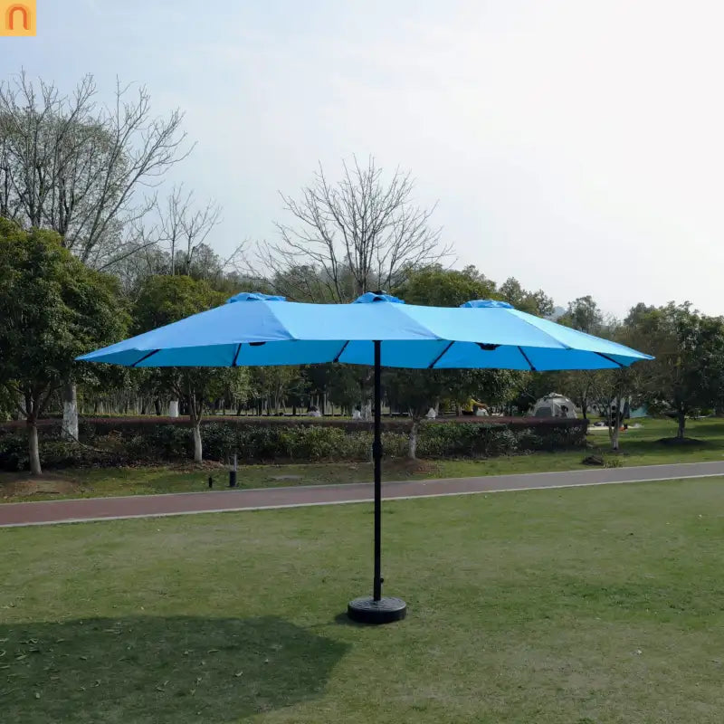 Market Umbrella Double Sided 15x9 ft Rectangular Twin Canopy Blue
