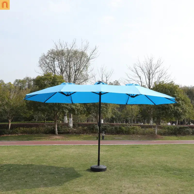 Market Umbrella Double Sided 15x9 ft Rectangular Twin Canopy Blue