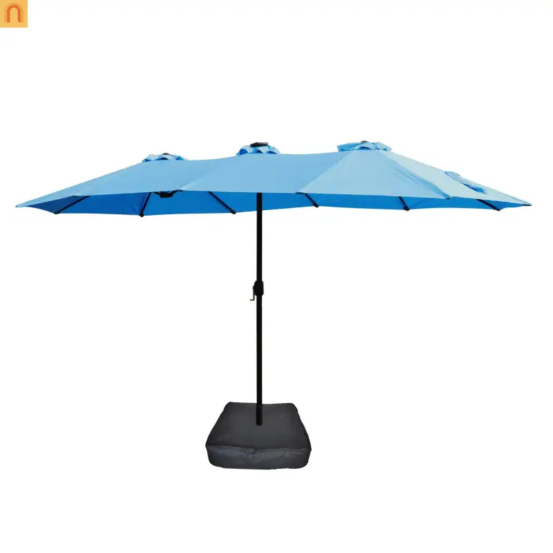 Market Umbrella Double Sided 15x9 ft Rectangular Twin Canopy Blue