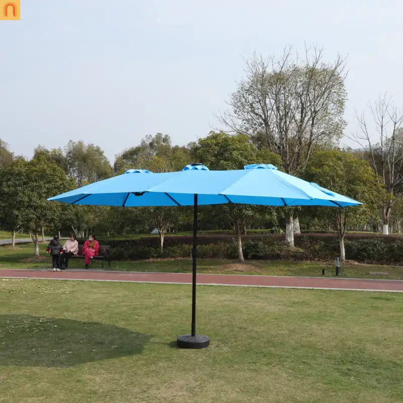 Market Umbrella Double Sided 15x9 ft Rectangular Twin Canopy Blue