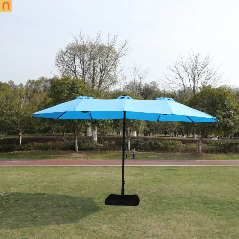 Market Umbrella Double Sided 15x9 ft Rectangular Twin Canopy Blue