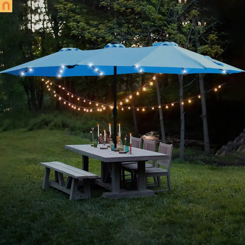 Market Umbrella Double Sided 15x9 ft Rectangular Twin Canopy Blue