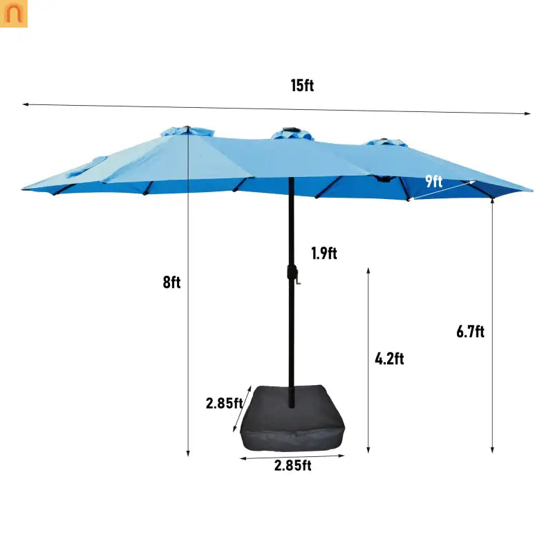 Market Umbrella Double Sided 15x9 ft Rectangular Twin Canopy Blue