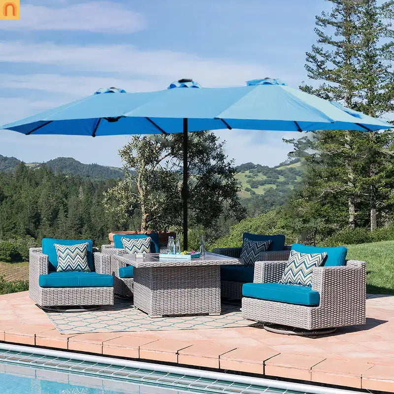 Market Umbrella Double Sided 15x9 ft Rectangular Twin Canopy Blue